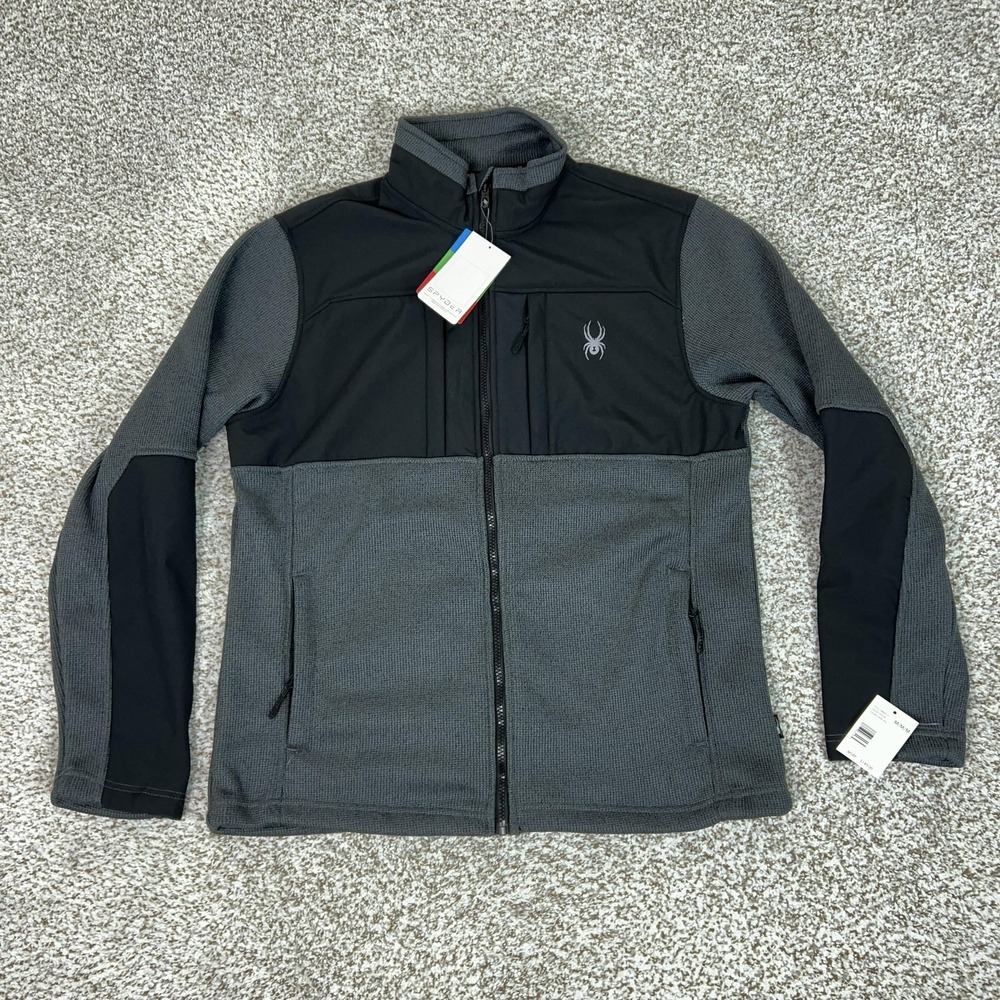 Spyder Jacket Mens Medium Gray Black Full Zip Fleece Core Sweater Ski Outdoor